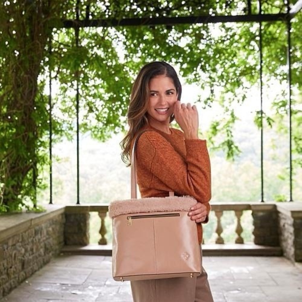 Patricia Nash Asbur Sherpa Trim Leather Tote Bag Purse Blush